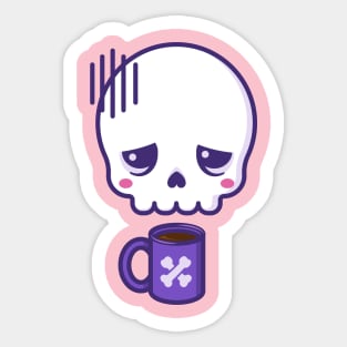 Dead inside, but caffeinated - kawaii skull with coffee cup Sticker